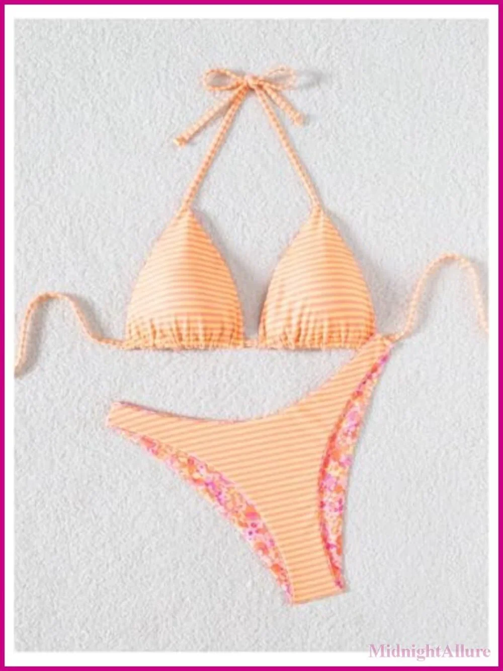 Women's 2 Piece Floral Striped Halter Bikini Set Triangle Swimsuit